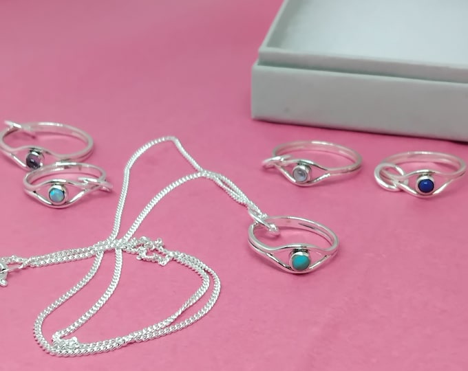 Sterling Silver Evil Eye Necklace -Handmade-Silver 925 Jump Ring-Gift Box
