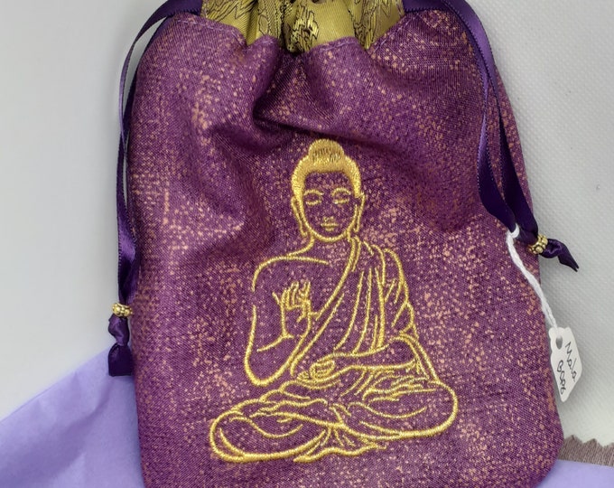 Mala- Tigers Eye -Prayer Beads pouch Bag, Buddha-lined pouch, Embroidery-Buddha- handmade- New Design