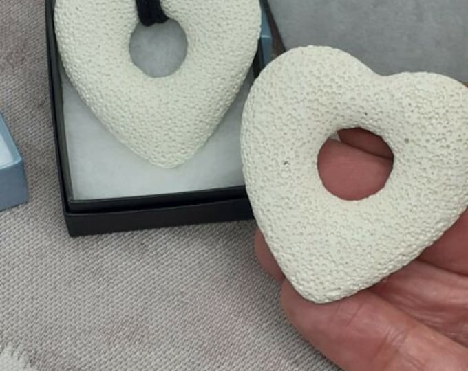 50 mm Lava Rock Heart Pendant - White-Gift-Yourself- Friends-Family-Loved One- Gift Box