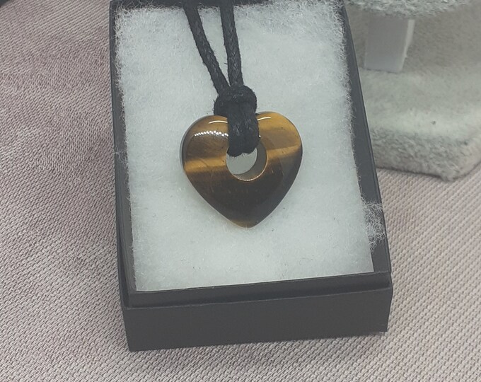 Tigers Eye Heart 25 mm Pendant- Black Cord- Perfect gift for yourself- a friend or a Loved one