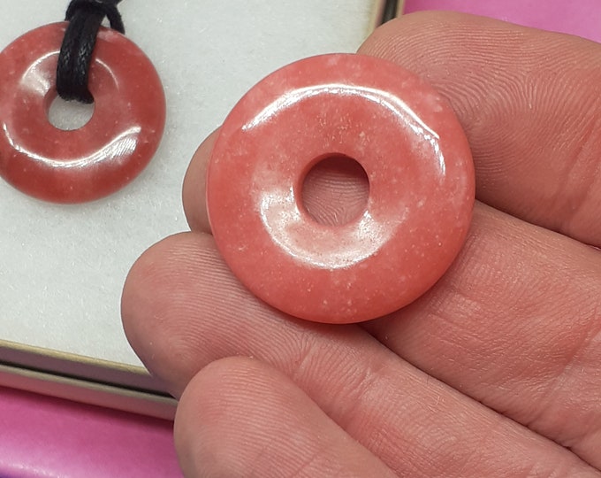 Thulite A Grade- 30 mm Donut Pendant- Black Cord- Perfect gift for yourself- a friend or a Loved one