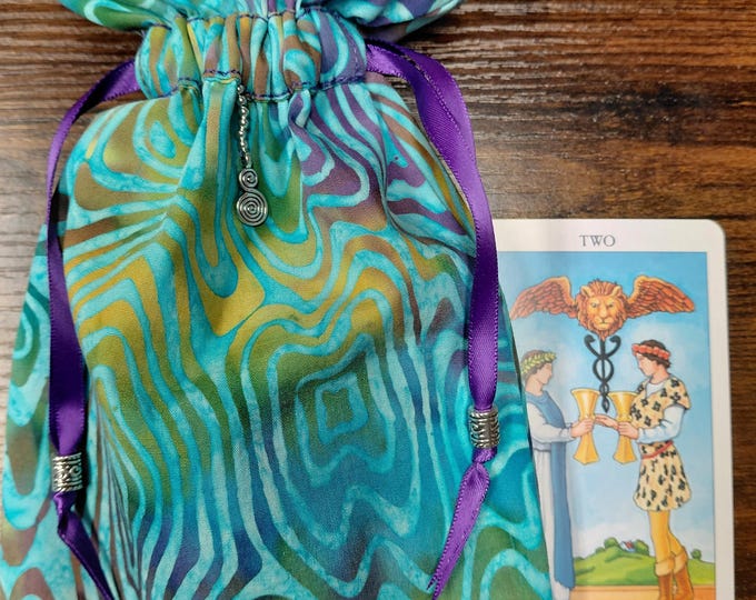 Deluxe Tarot cards pouch Bag, lined pouch, handmade -Charm-Tibetan Silver Beads- New Design