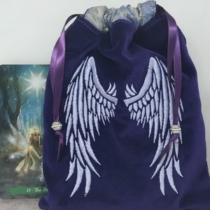 Deluxe Tarot Karten Beutel Tasche, gefütterter Beutel, handgefertigte - Stickerei - Engelsflügel - tibetische Silberperlen - Neues Design