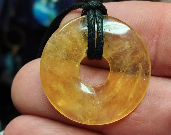 Yellow Fluorite-Donut -30 mm-  Black Cord-Gift-Yourself-Friends-Family-Loved One- NEW- Gift Box