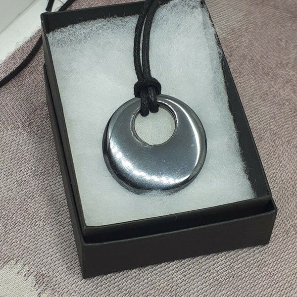 30 mm Agogo shaped Hematine- Pendant - Pendant- Black Cord - Gift-Yourself- Friends-Family-Loved One-Gift Box