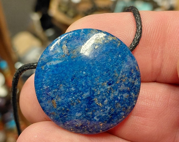 Lapis Lazuli- Round Pendant-30 mm- Black Cord -Gift-Yourself- Friends-Family-Loved One