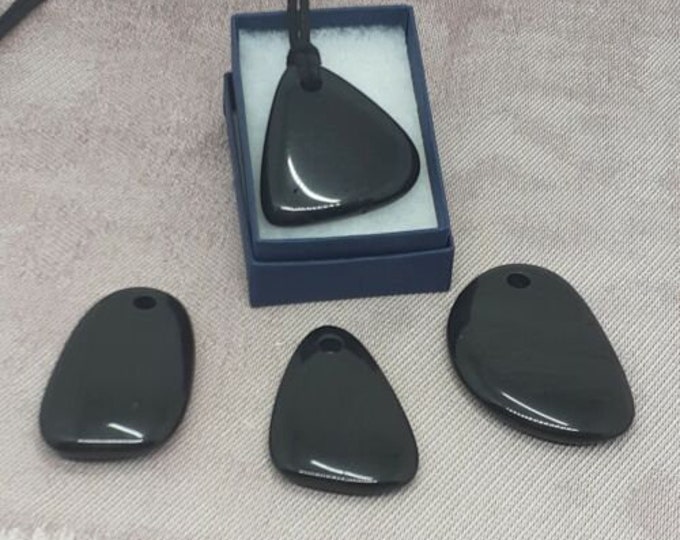 Black Agate Smoothie Pendant- Black Cord- Gift Box- Gift Yourself- Friend- Family -Loved One