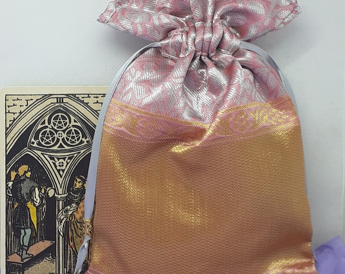 Deluxe Tarot cards pouch Bag, lined pouch, handmade Sari Fabric-Tibetan Beads- New Design