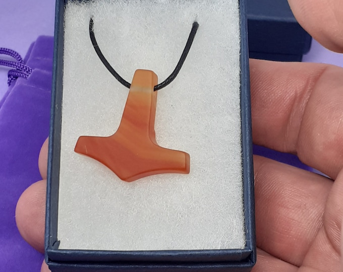 Carnelian- Thors Hammer - Black Cord- Gift Box- Gift-Yourself- Friends-Family-Loved One-Gift Box