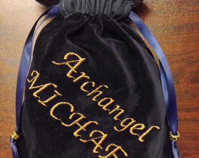 Handmade Velvet Tarot Card Pouch: Archangel Michael Embroidery