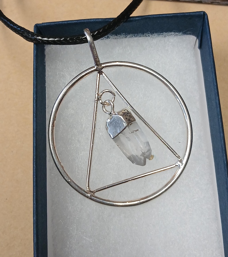 Clear Quartzsilver Plated pendant Black Cord Giftyourself Friends