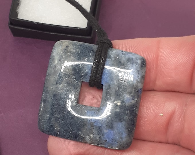Dumortierite- "A" Grade- Donut -40 mm- Black Cord - Gift-Yourself- Friends-Family-Loved One-Gift Box