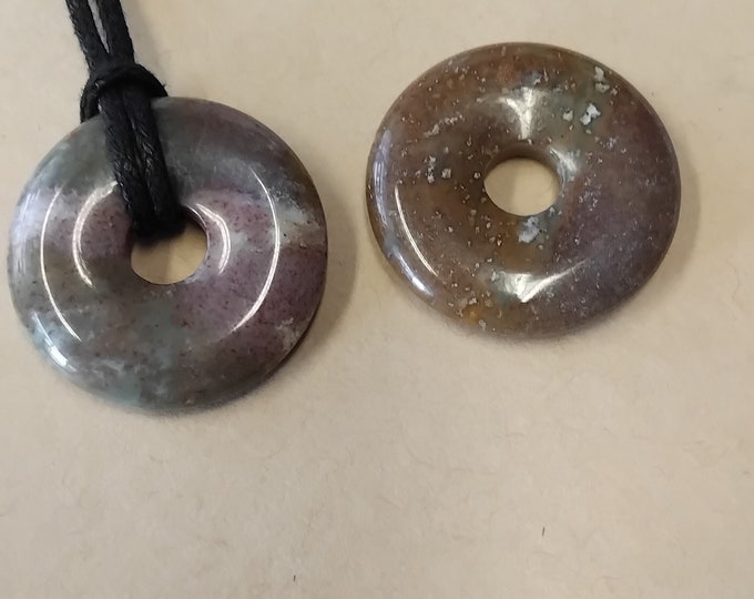 Fancy Jasper-30 mm- Donut Pendant- Black Cord- Perfect gift for yourself- a friend or a Loved one