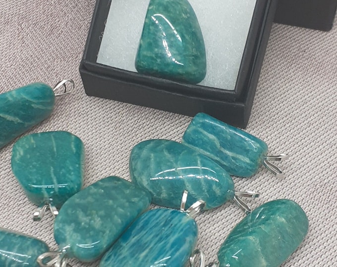 Amazonite- V Bail -Pendant- Black Cord-stone of universal love- Gift Box