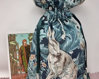 Deluxe Tarot cards pouch Bag, lined pouch, handmade -HARE- Charm-Tibetan Silver Beads- New Design