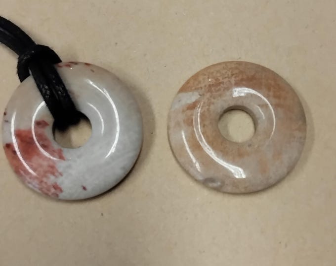 Petrified Wood -30 mm Donut Pendant- Black Cord- Perfect gift for yourself- a friend or a Loved one