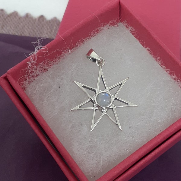 Rainbow Moonstone Fairie 7 Pointed Star Pendant- Sterling Silver 925  "Goddess Collection"- Lovely Gift- Yourself- Friends- Family-Loved One