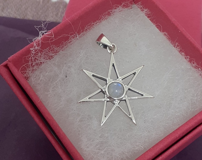 Rainbow Moonstone Fairie 7 Pointed Star Pendant- Sterling Silver 925  "Goddess Collection"- Lovely Gift- Yourself- Friends- Family-Loved One
