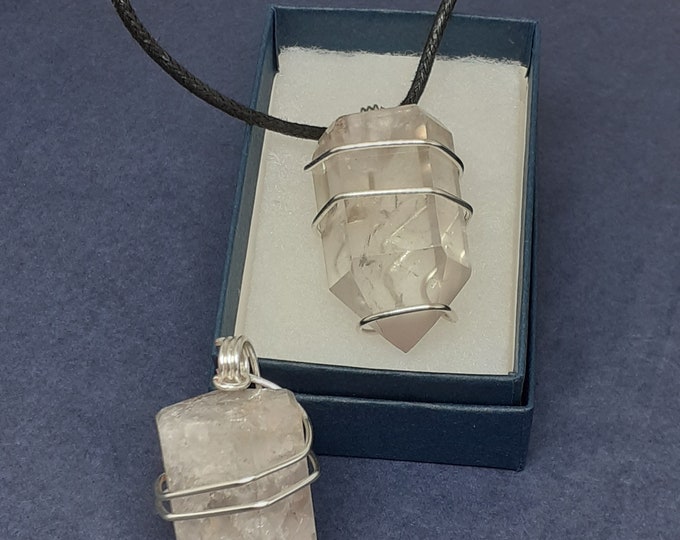 Lithium Quartz Specimen x 1- Silver- Plated Wire Pendant- Black Cord -Gift-Yourself- Friends-Family-Loved One-Gift Box