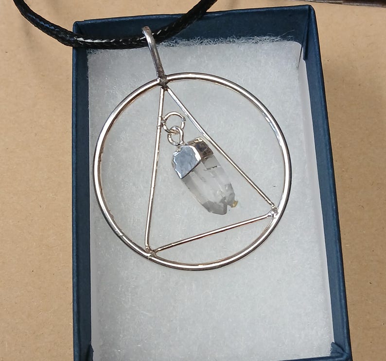 Clear Quartzsilver Plated pendant Black Cord Giftyourself Friends