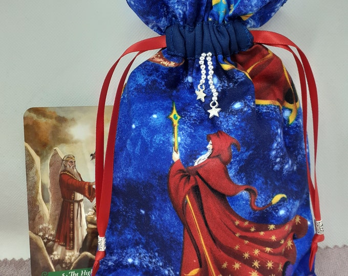 Deluxe Tarot cards pouch Bag, lined pouch, handmade Wizard- Charm-Tibetan Silver Beads- New Design