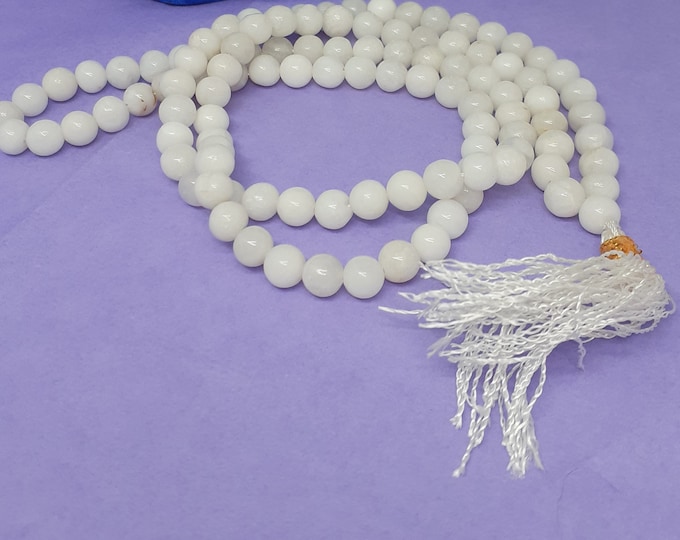 Mala- White Quartz-Prayer Beads pouch Bag, Stop-Breathe-Be-lined pouch, Embroidery-Buddha- handmade- New Design