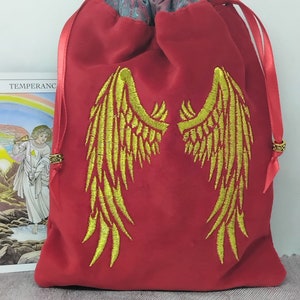 Deluxe Tarot Karten Beutel Tasche, gefütterter Beutel, handgefertigte - Stickerei - Engelsflügel - tibetische Silberperlen - Neues Design