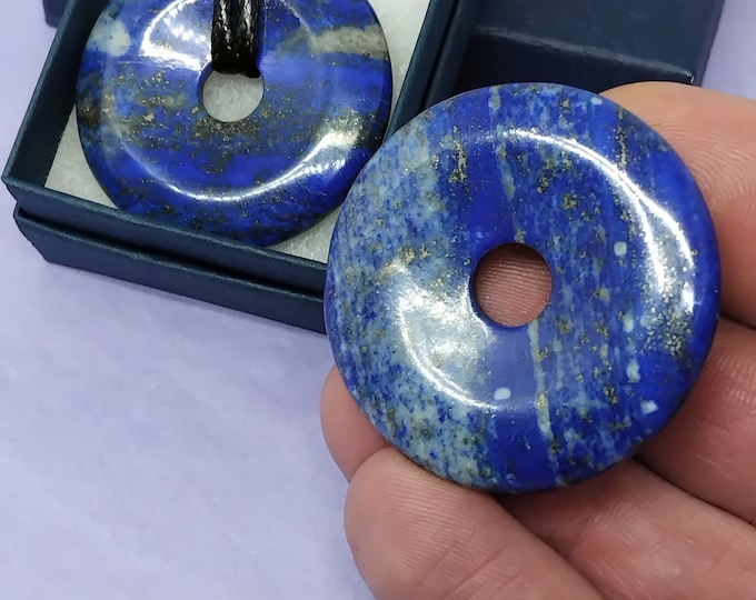 Lapis Lazuli -Round Donut - Black Cord- 40 mm - Positive magic- Perfect Gift for yourself, friend or Loved One