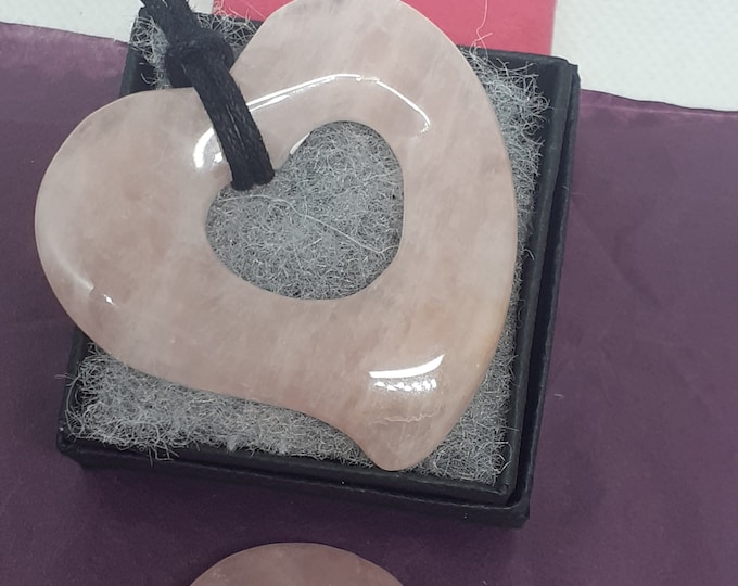 Heart in Heart- Rose Quartz - Heart Pendant - Black Cord - Gift-Yourself- Friends-Family-Loved One-Gift Box