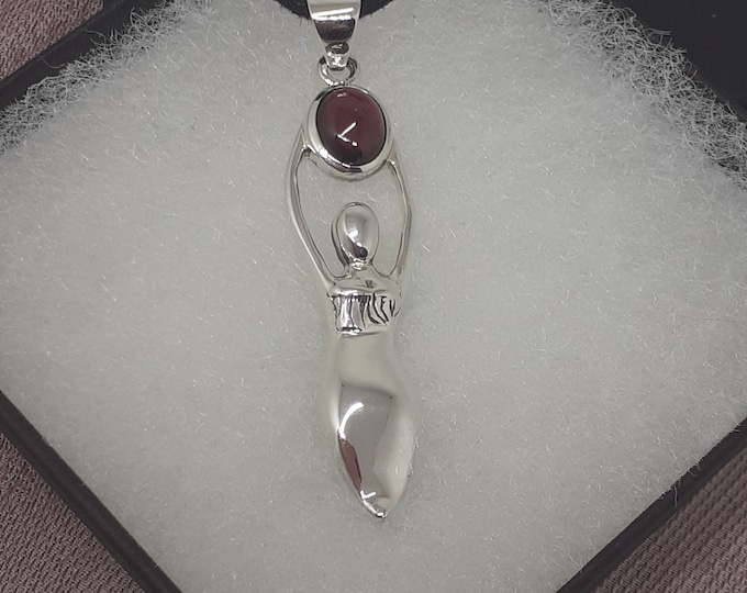 Garnet -Extra Large- Goddess Pendant Sterling Silver 925 "Goddess Collection"  Gift-Yourself-Friends-Family- Loved One-Gift Box