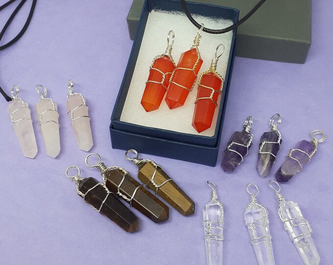 Gemstone -Pendant- Silver Plated Wire-Black Cord -Gift-Yourself- Friends-Family-Loved One-Gift Box