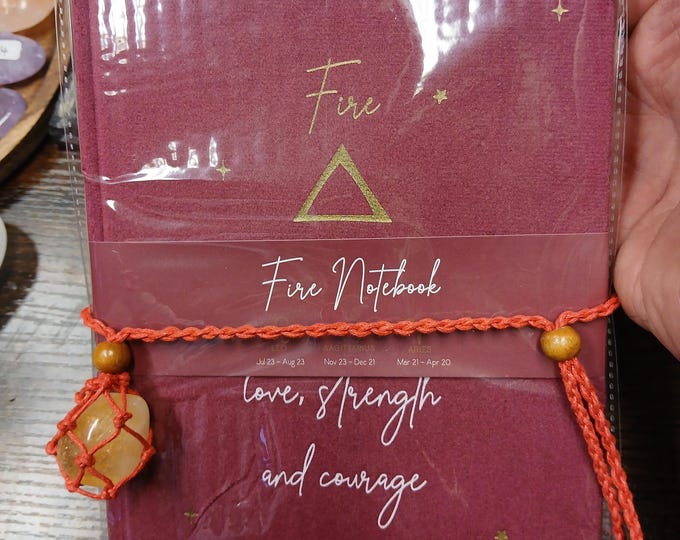 Velvet-Notebook-Journal- Fire Element-21 cm x 15 cm-Wrapped Crystal Citrine Gemstone-New- Gift-Yourself-Friends-Family-Loved One