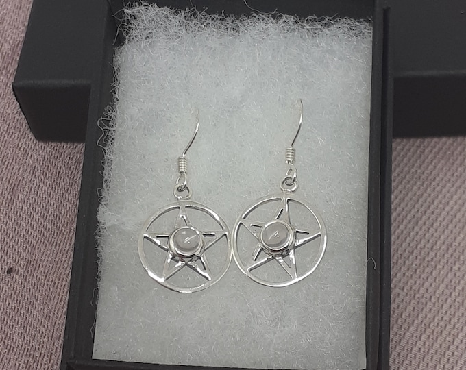 Rose Quartz -Dangle-Drop -Pentacle Earrings Sterling Silver 925 - New "Goddess Collection"- Lovely Gift- NEW