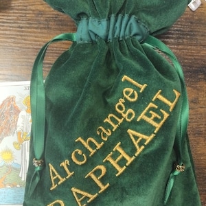Deluxe Tarot Karten Beutel Tasche, gefütterter Beutel, handgefertigte - Stickerei - Erzengel Raphael- Tibetische Silberperlen - Neues Design - VELVET