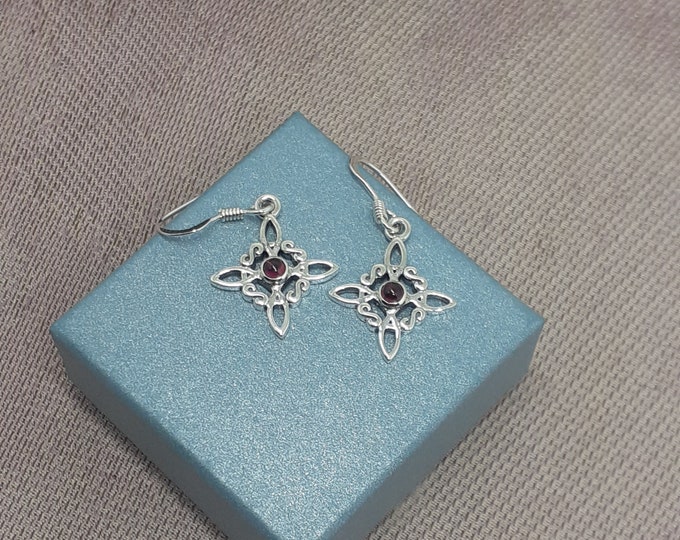 Witches Knot -Earrings Sterling Silver 925 -Garnet "Goddess Collection"- Lovely Gift- Yourself- Friends- Family-Loved One