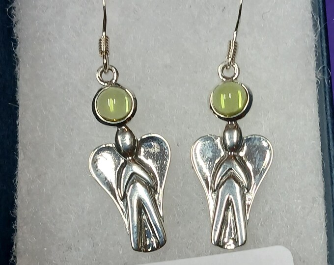Earrings -Sterling Silver 925 - Guardian Angel - 25 mm - "Goddess Collection" -Peridot-Gift Box-Gift-Yourself-Friends-Family-Loved One