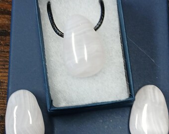 Pink Calcite-Pendant- Black Cord- Gift Box- Gift-Yourself- Lifts Tensions and Anxiety -Friends-Family-Loved One-Gift Box