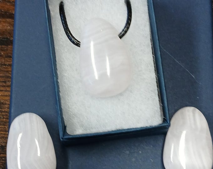 Pink Calcite-Pendant- Black Cord- Gift Box- Gift-Yourself- Lifts Tensions and Anxiety -Friends-Family-Loved One-Gift Box