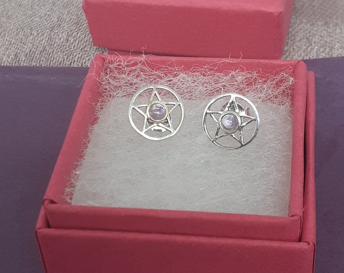 Amethyst Earrings Sterling Silver 925 Stud Earrings The "Goddess Collection" Pentagram 10 mm-Gift Box