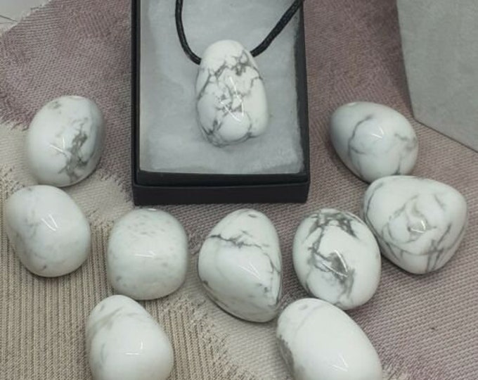 Tumbled White Howlite - Pendant- Black Cord - Gift-Yourself- Friends-Family-Loved One-Gift Box