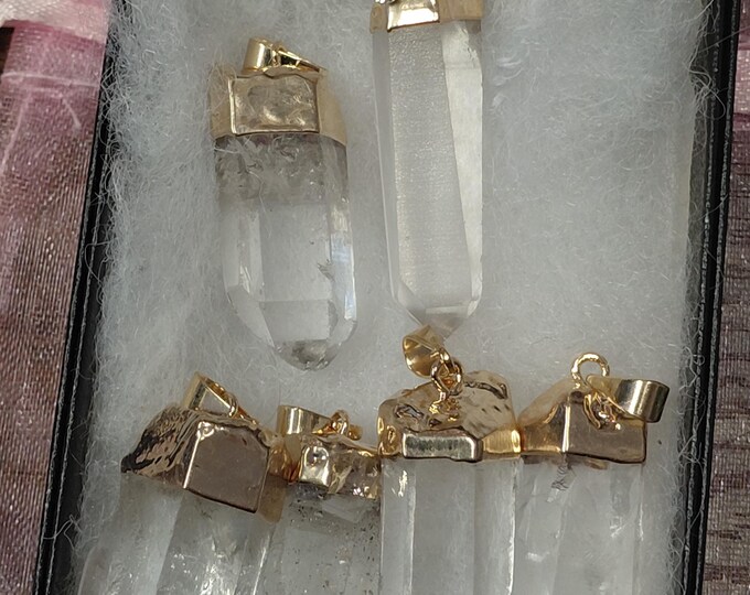 Clear Quartz-Gold Plated- Pendant- Black Cord