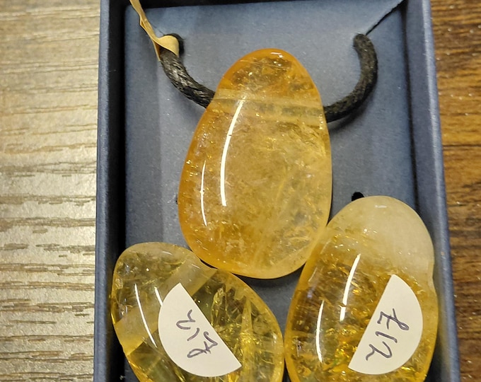Citrine- Heat Treated-Pendant- Black Cord- Gift Box