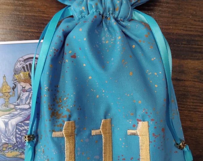 Deluxe Tarot cards pouch Bag, lined pouch, handmade -Embroidery- Angel Numbers-Tibetan Silver Beads- New Design