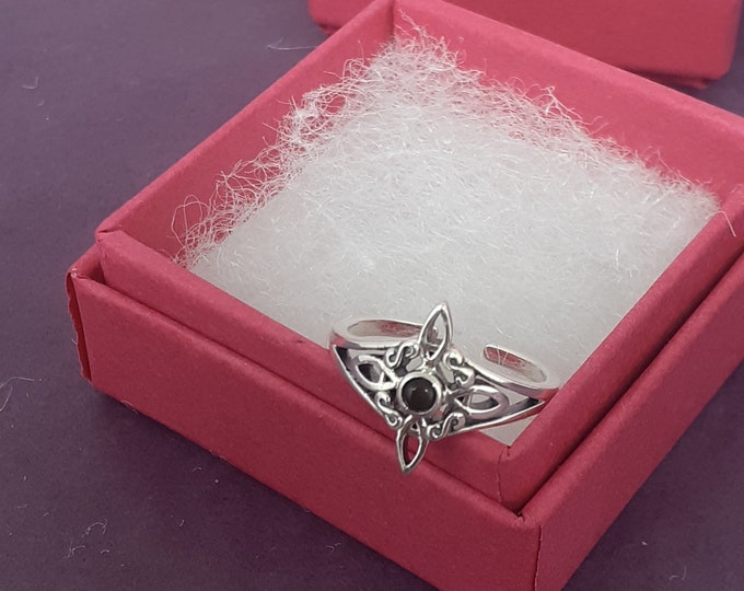 Toe Ring Sterling Silver 925 - Witches Knot -Black Obsidian New "Goddess Collection"- Gift Box