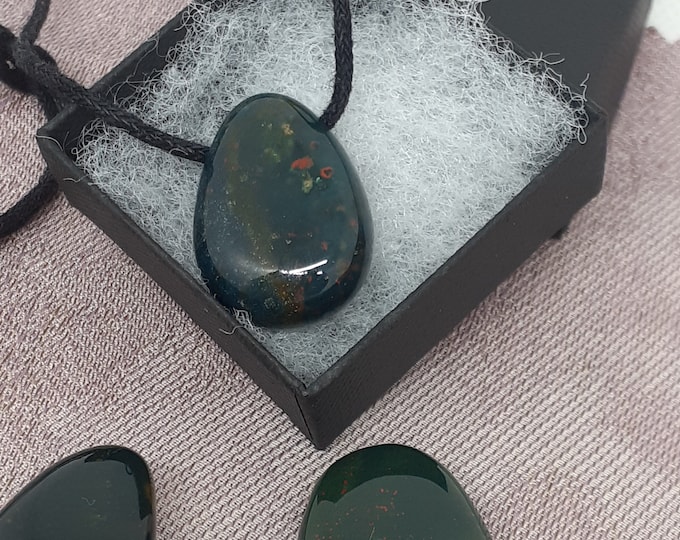 Bloodstone - Pendant- Black Cord - Gift-Yourself- Friends-Family-Loved One-Gift Box
