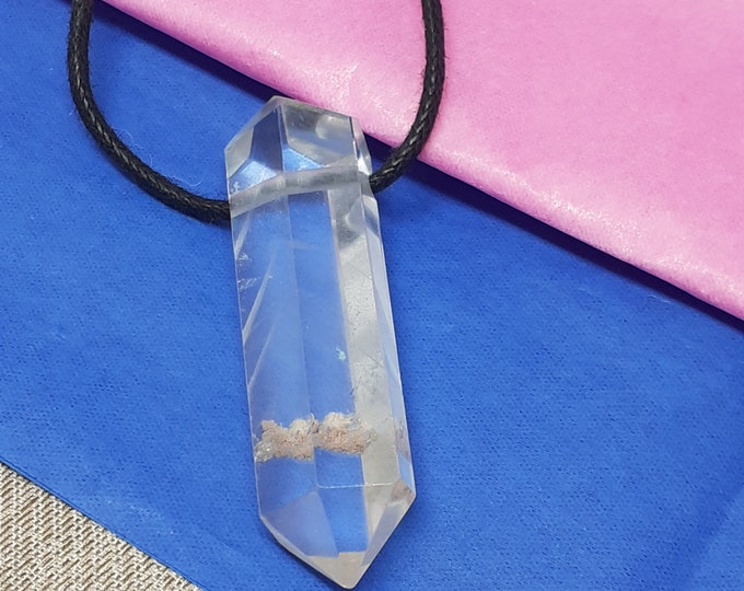 Double Point Phantom Quartz -Pendant- Black Cord - Gift-Yourself- Friends-Family-Loved One-Gift Box