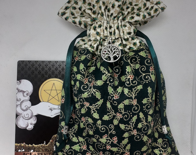 Deluxe Tarot cards pouch Bag, lined pouch, handmade - Charm-Tibetan Silver Beads- New Design