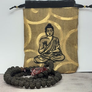 Mala - Rudraksha - Gebetsperlen Beutel Tasche, Buddha gefüttertes Täschchen, Embroidery Buddha- handmade- Neues Design