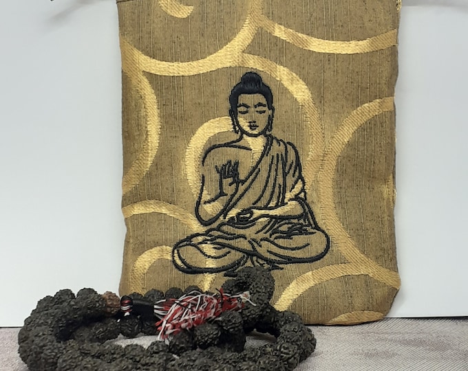 Mala- Rudraksha -Prayer Beads pouch Bag, Buddha-lined pouch, Embroidery-Buddha- handmade- New Design