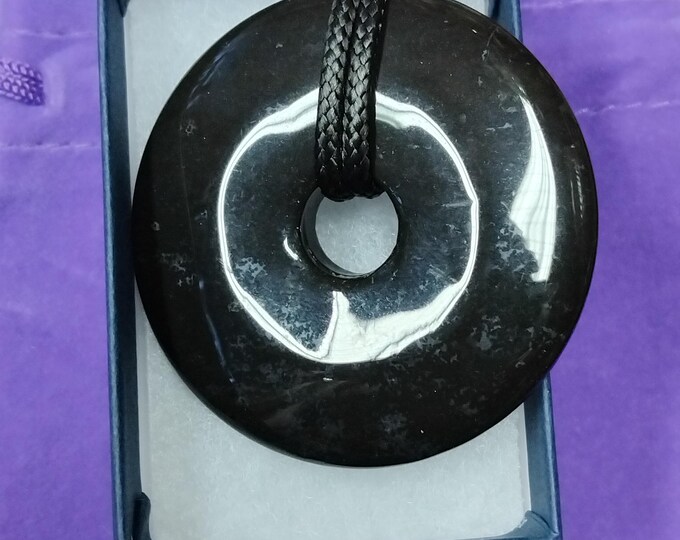 Black Onyx-50 mm Donut Pendant- Black Cord- Perfect gift for yourself- a friend or a Loved one